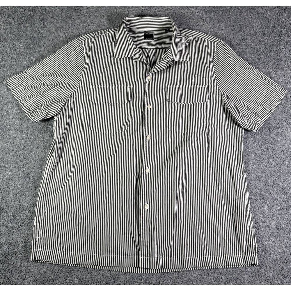 Todd Snyder Mens XL Black & White Striped Short Sleeve Camp Loop Collar Shirt